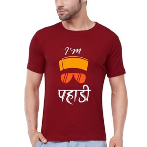 Caseria Men's Round Neck Cotton Half Sleeved T-Shirt with Printed Graphics - I'm Pahadi